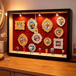 DIY Mini Museum Silhouette Box,Shadow Box Frame Set, Museum of Us Box with 11*Gold Mini Picture Frames & 8*Figurines for Anniversary, Valentine's Day Gifts, Birthday (Red with Chandelier)