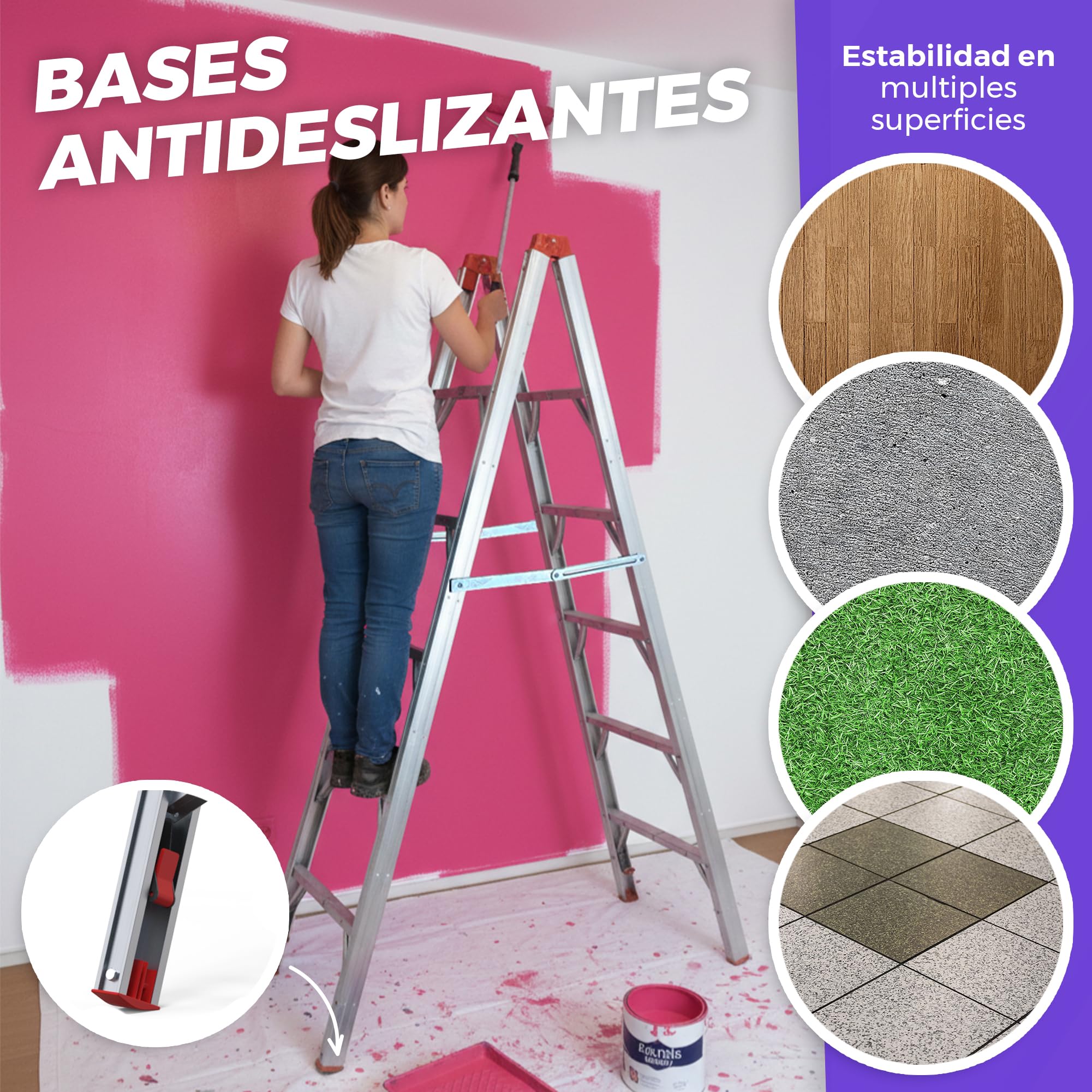 Escalera Plegable de Aluminio 5 Peldaños - Escaleras Plegables Aluminio 180 cm - Segura y Antideslizante para Hogar, Taller y Construcción - Plegado Compacto y Rápido para Espacios Reducidos