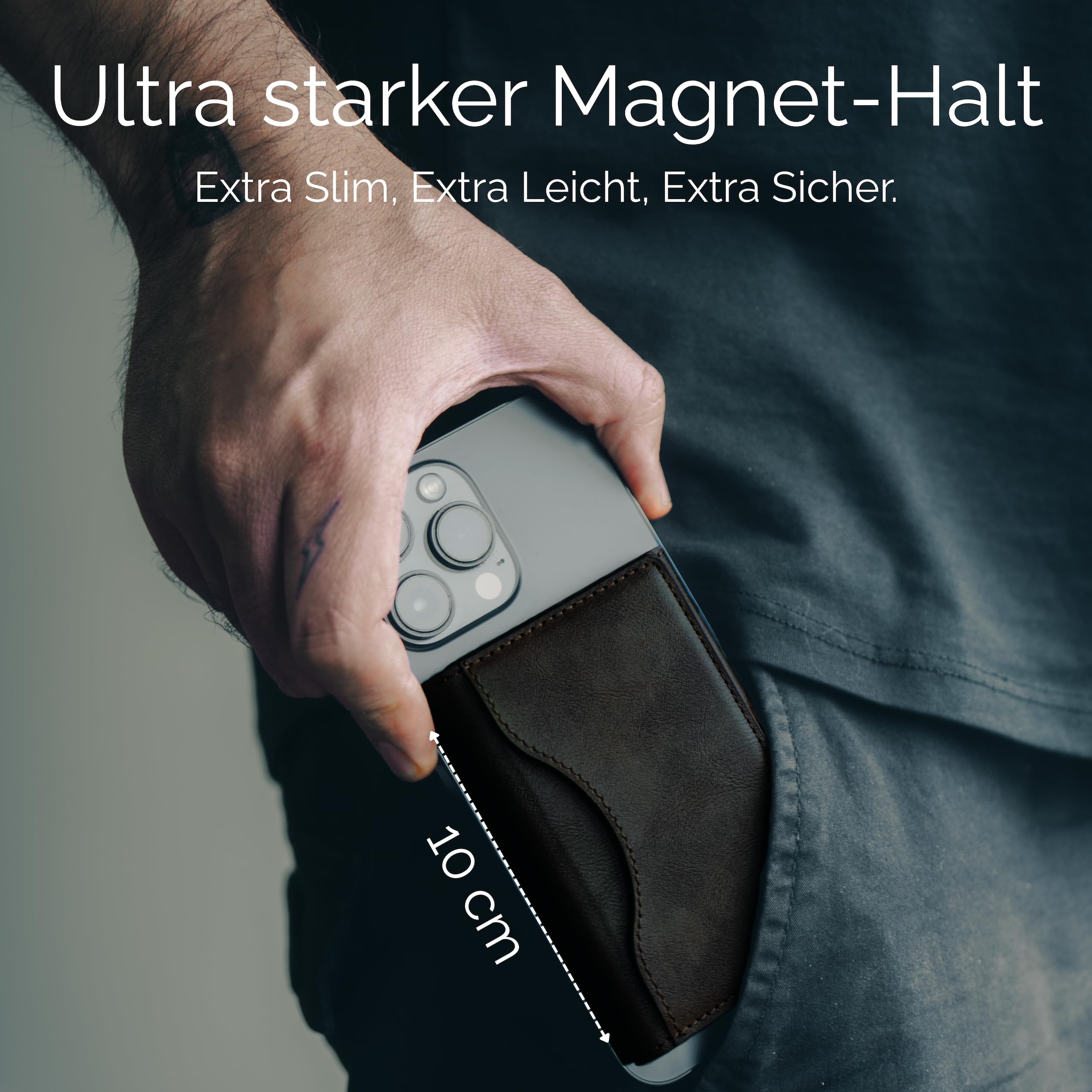 MagSafe Kartenhalter – Magnetischer Kartenhalter aus Leder für iPhone 17/16/15/14/13/12 – Platz für bis zu 6 Karten – Slim Wallet fürs Handy – Starke Magnetkraft, schlankes Design (Schwarz)