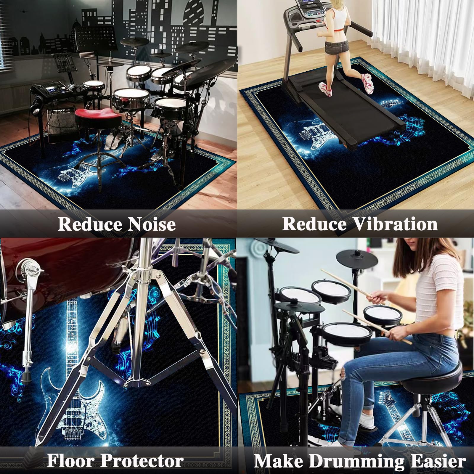 Drum Teppich Schlagzeug Teppich Schallschutz Teppich Schallschutzmatte rutschfeste Trommel Teppiche Schallschutzdecke für Bass Drum Snare, rutschfest Schalldicht Schlagzeugteppich 120 x 90 cm