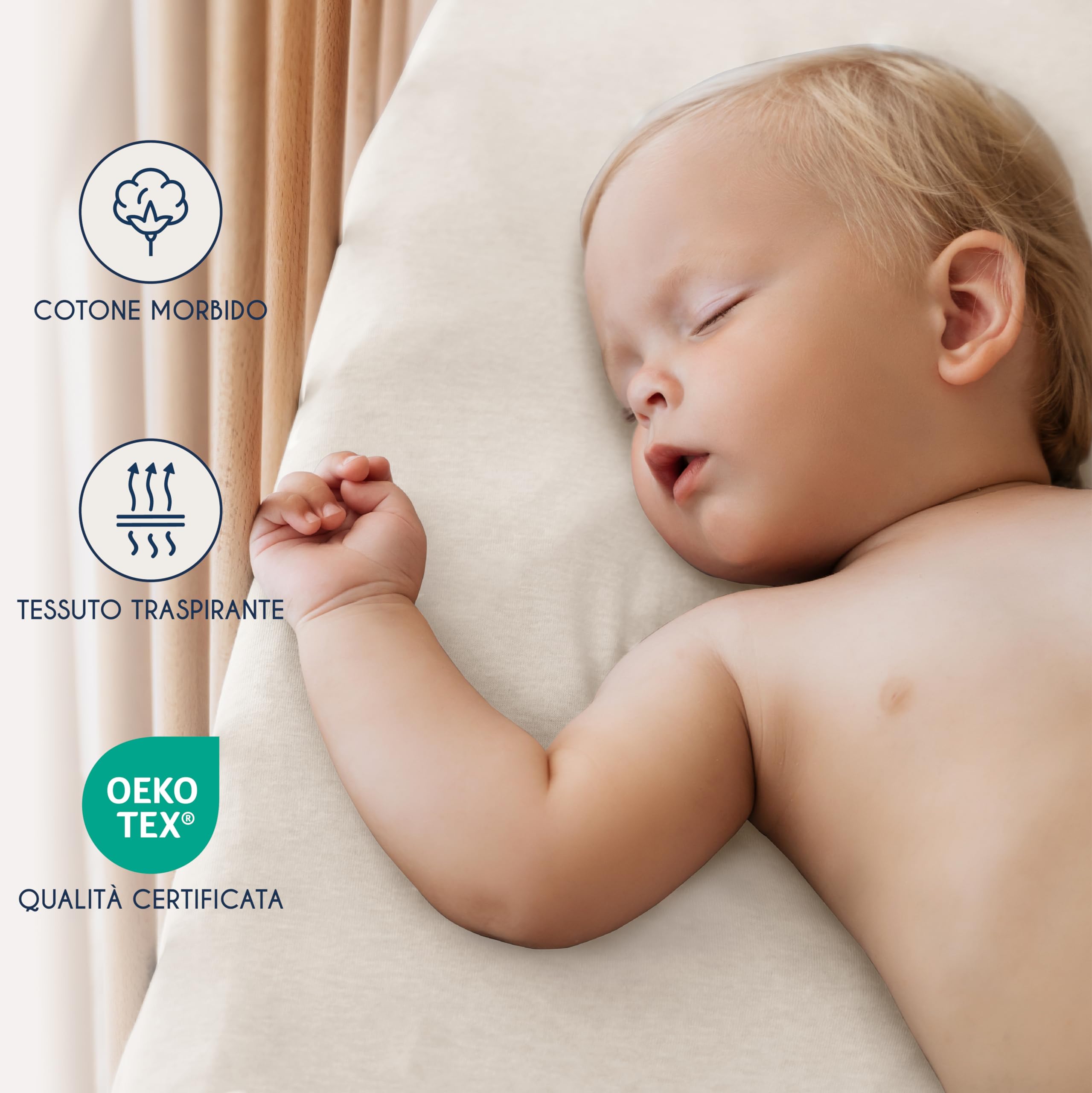 Dreamzie Set 2 Lenzuolo con Angoli Cotone Bambini - 70x140 - Oeko Tex Certificato - Bianco E Beige - Lenzuolo Lettino 70x140