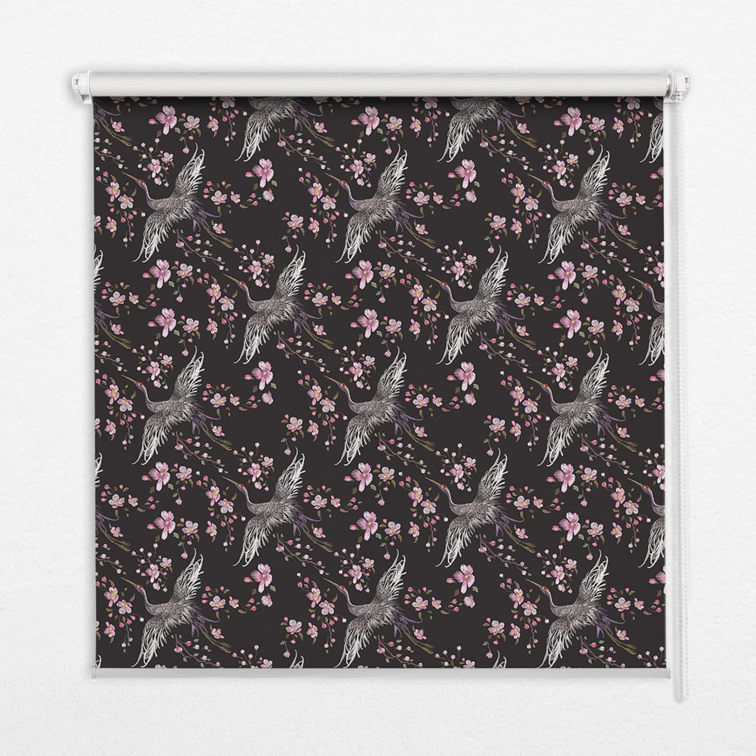 Store enrouleur occultant 60x180cm sans perçage pour fenêtre à motif hérons et fleurs