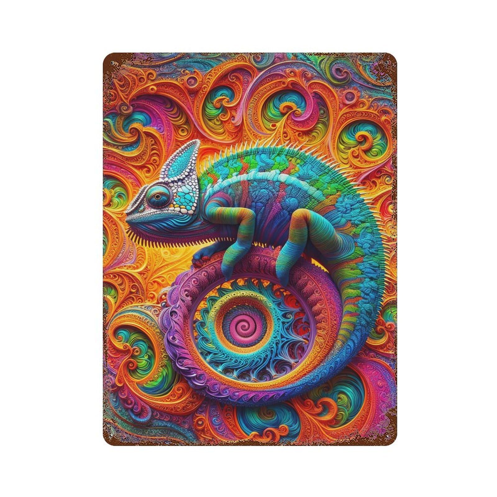 Weathered Tin Sign with Fractal Guardian of Light Design 15.7"x11.8", for Basement, Hobby Room And Garage Decor, Industrial Home Decor