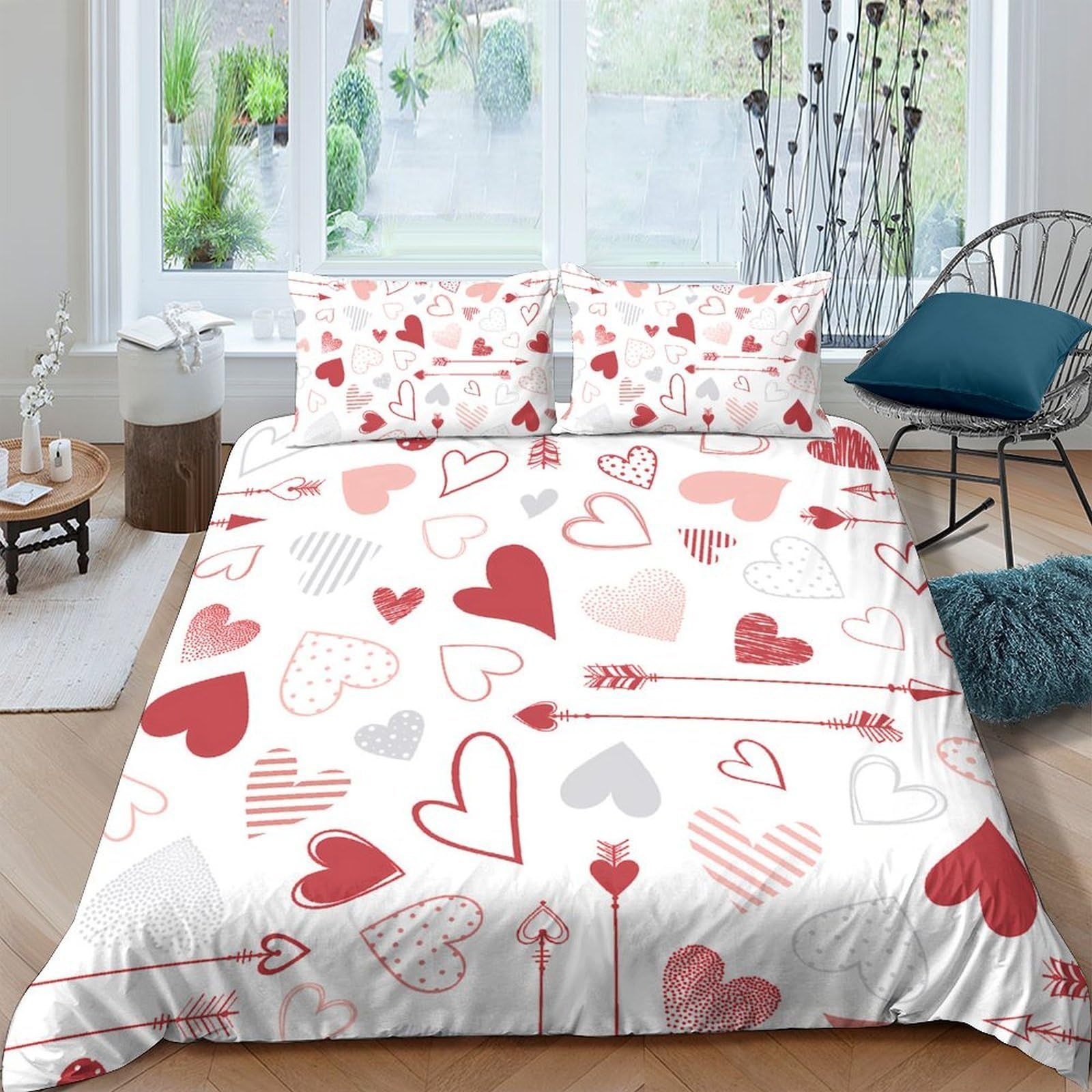 Ctjqhvkz Style-4 3D Printed Red Heart Fitted Sheet Microfiber Soft Breathable Love Arrow Mattress Cover For Bedroom Dorm Decor Single（135X200cm）