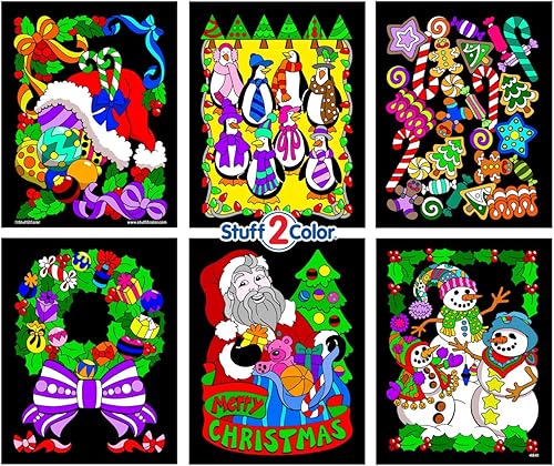 Stuff2Color Paquete de 6 pósteres de terciopelo mullido con temática navideña