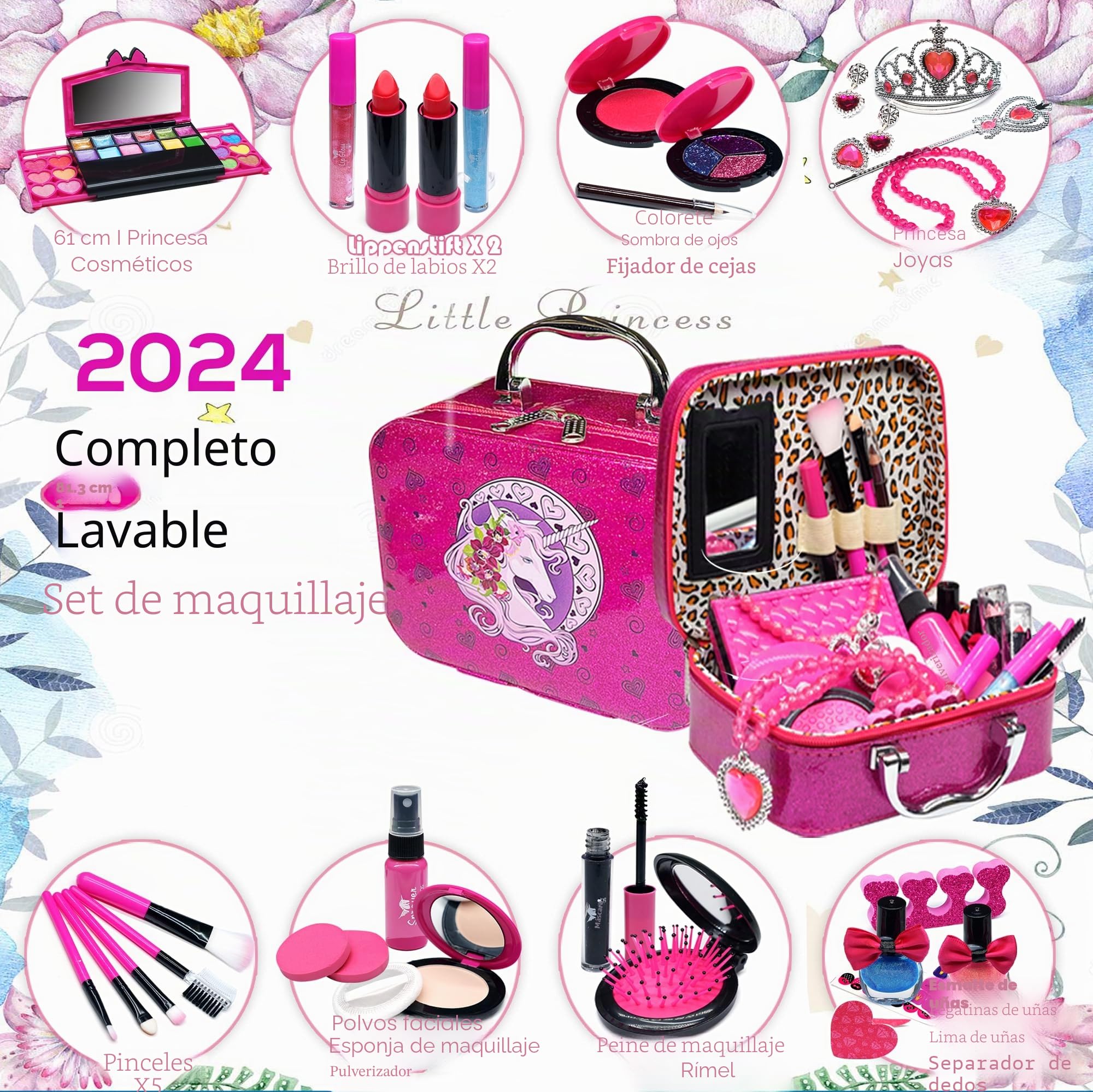 Amerrly Juego de Maquillaje - 32 Estuches de Maquillaje Lavables, Juguetes de Unicornio, Regalos para Niñas de 4 a 12 años