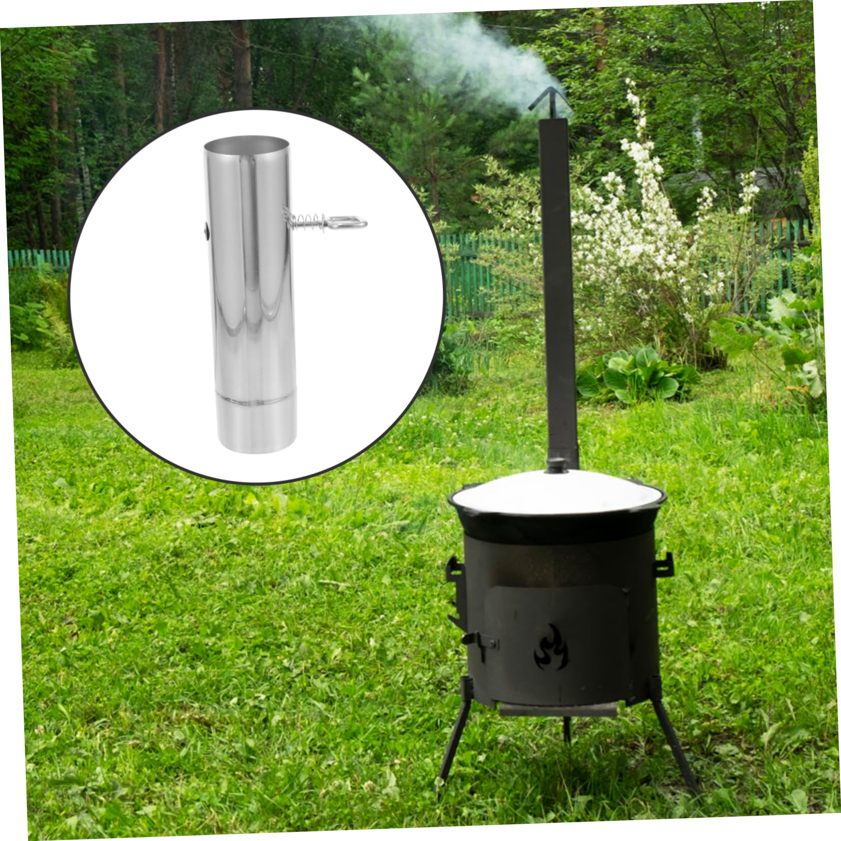 Tubo de estufa con manguera de amortiguador, tapa de escape, pozo de combustión de combustión de gas para caldera de combustión, escape ajustable, estufa de escape ajustable, acero inoxidable plateado 8