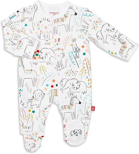 Magnetic Me 100% Organic Cotton Magnetic Baby Footie Pajamas | Super Soft Cotton Fabric | Pop Jungle | 0-3 Months
