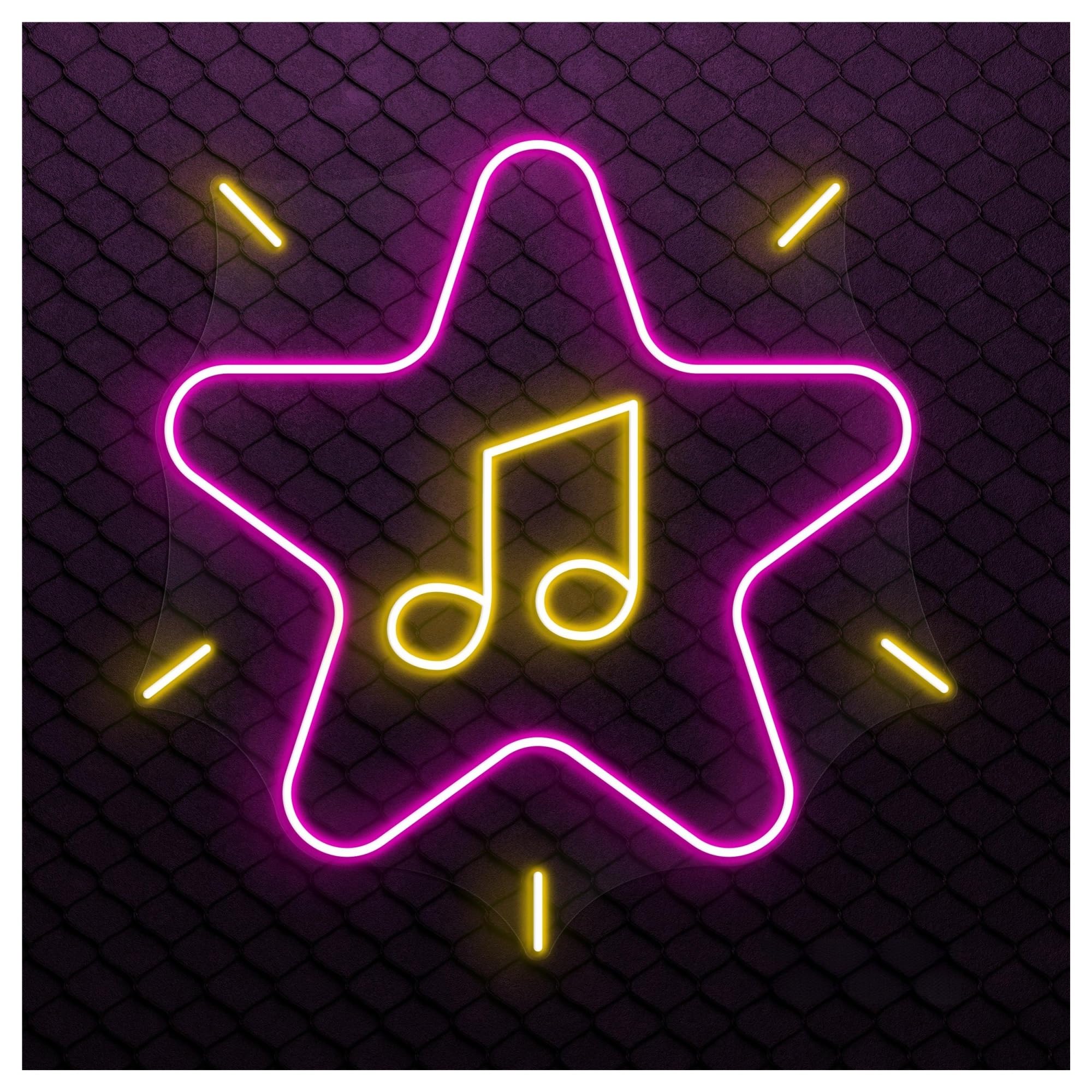RONGCH Hanging Art Signs Music Note Star Neon Sign, Suitable for Bedroom Decor with Brightness Adjustable 46cm