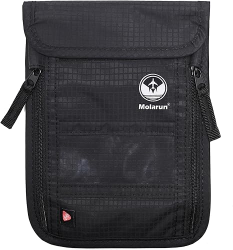 Miniatura 4 de RFID Bloqueo Stash Cuello Billetera, Pasaporte Titular Bolsa De Viaje Para Mujeres Hombres - Negro, Negro -, Cartera Rfid