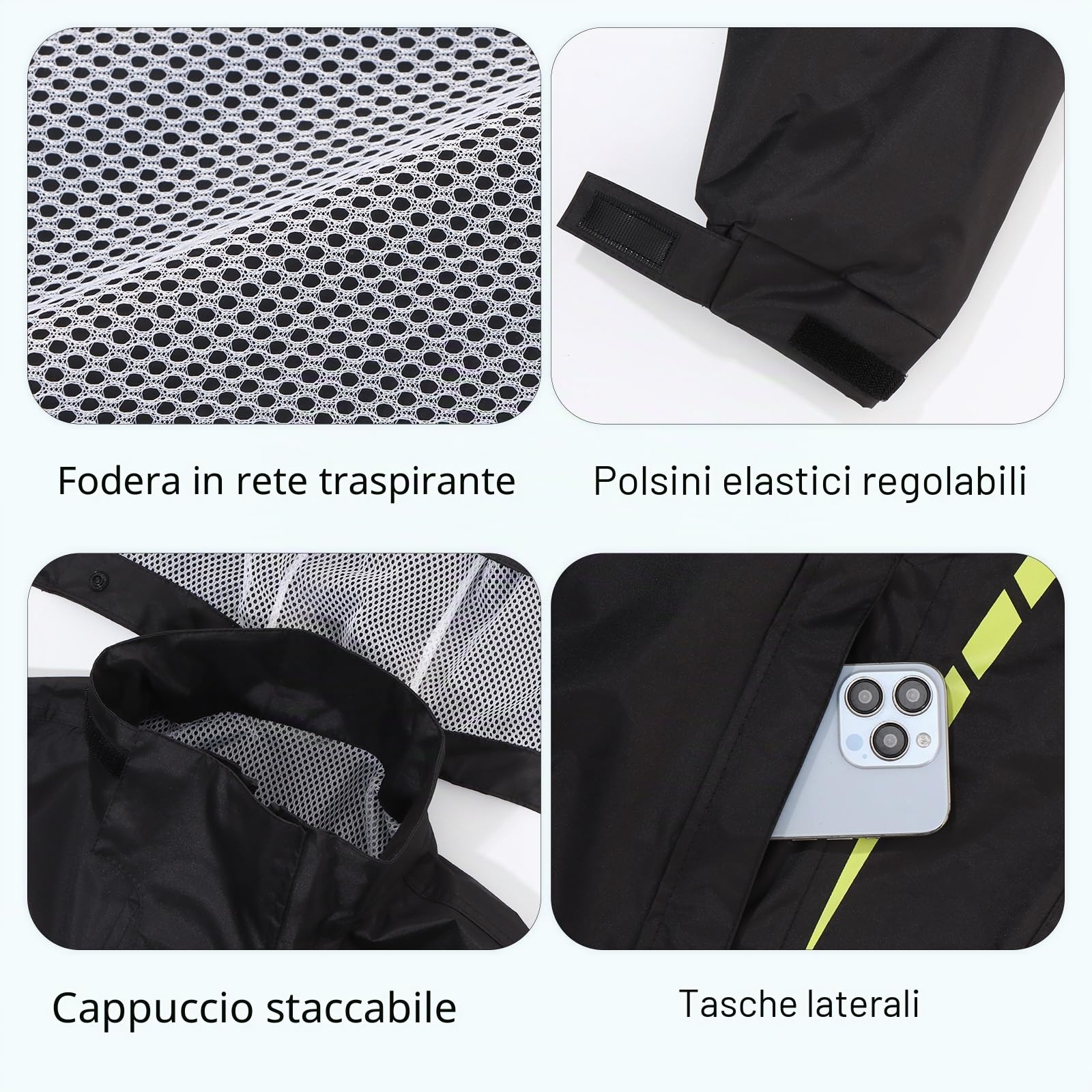 Tuta Antipioggia da Uomo Giacca Antipioggia Impermeabile All'aperto Set di Giacca Antipioggia con Cappuccio e Pantaloni Giacca Antipioggia Antivento