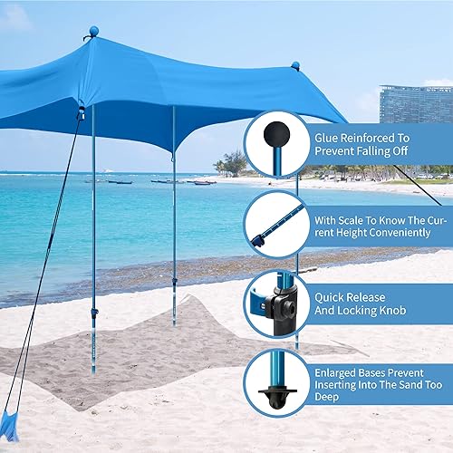 Miniatura 3 de CROWN SHADES Tienda de campaña de playa portátil de 7 x 7 pulgadas, refugio solar UPF50+, toldo al aire libre para 2 a 4 personas con aluminio