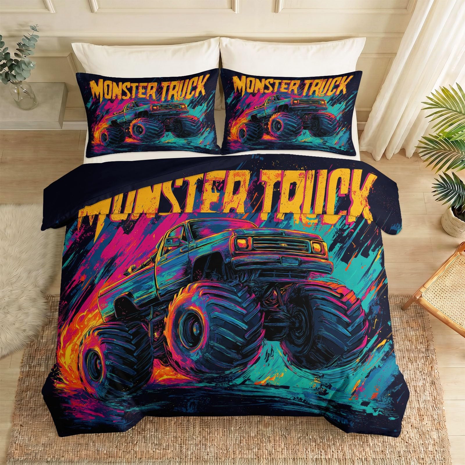 Miękka pościel z mikrofibry 220 x 240 cm, kreskówka Monster Truck