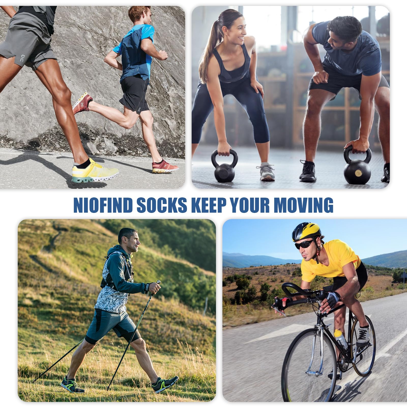 Niofind Calcetines Tobilleros Hombre Mujer, Cortos Transpirables para Deporte, Running, Ciclismo, Algodón 6 Pares 43-46 37-42