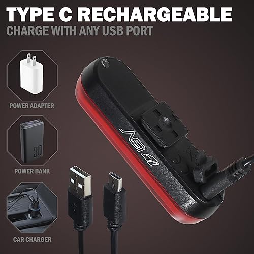 Miniatura 4 de BV Luces de bicicleta para montar de noche, luz trasera LED para bicicleta, funciona con bateríarecargable, luz trasera resistente a la intemperie,