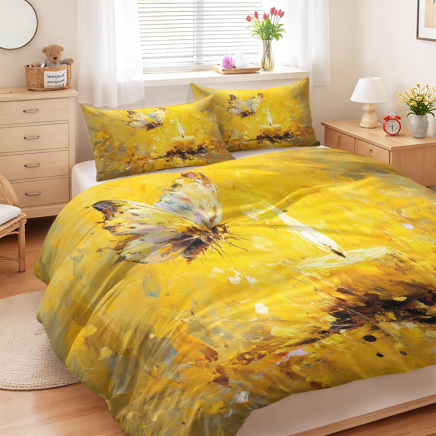 Poszwa na kołdrę 105-155 x 220 cm, stylowa ciepła świeca motyl dla dzieci, żółty, anime, miękka mikrofibra zestaw poszewek na kołdrę, dwustronna, odporna na blaknięcie