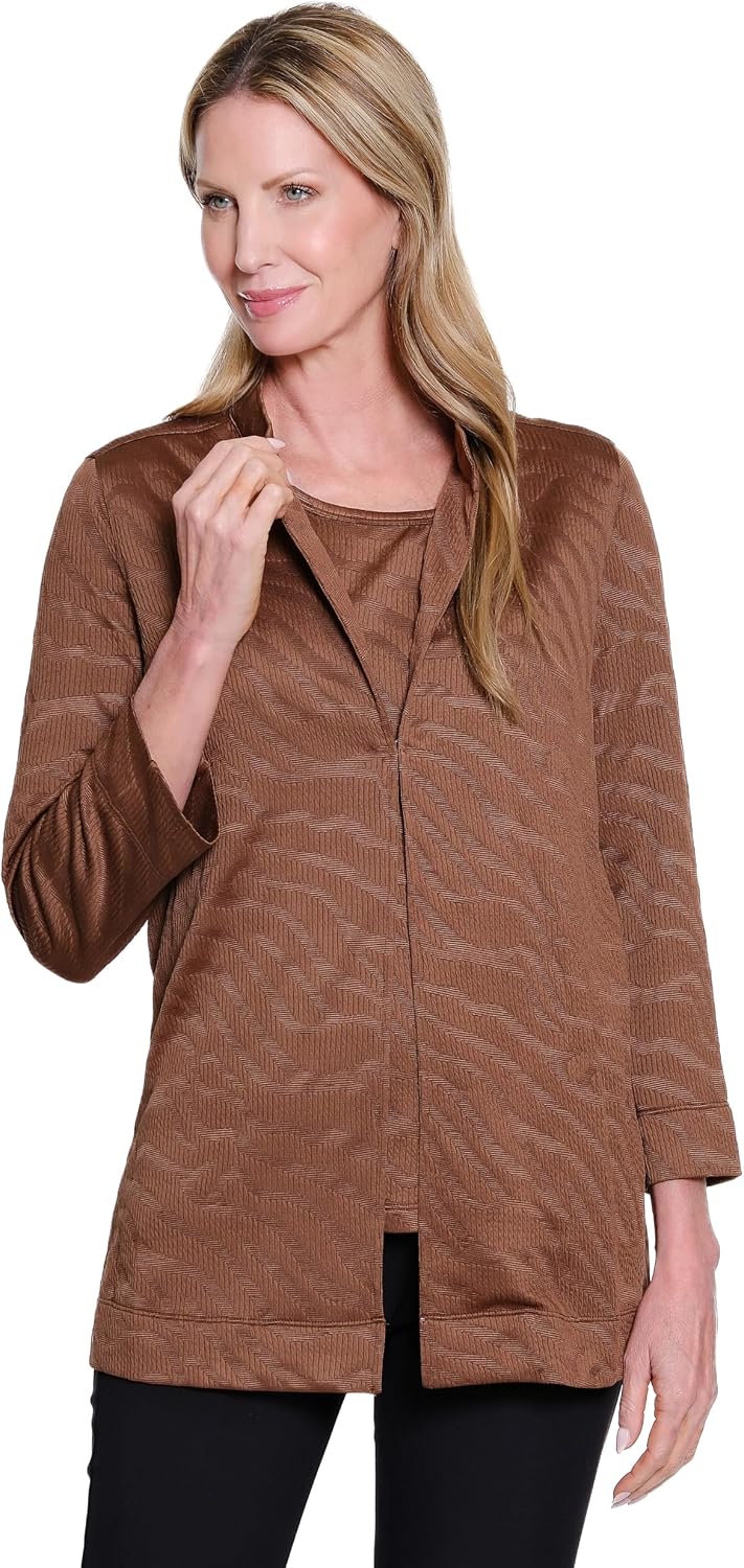 MULTIPLES Women's 3/4 Sleeve Stand Collar Open Front Jacket and Hi-neck Tank Set