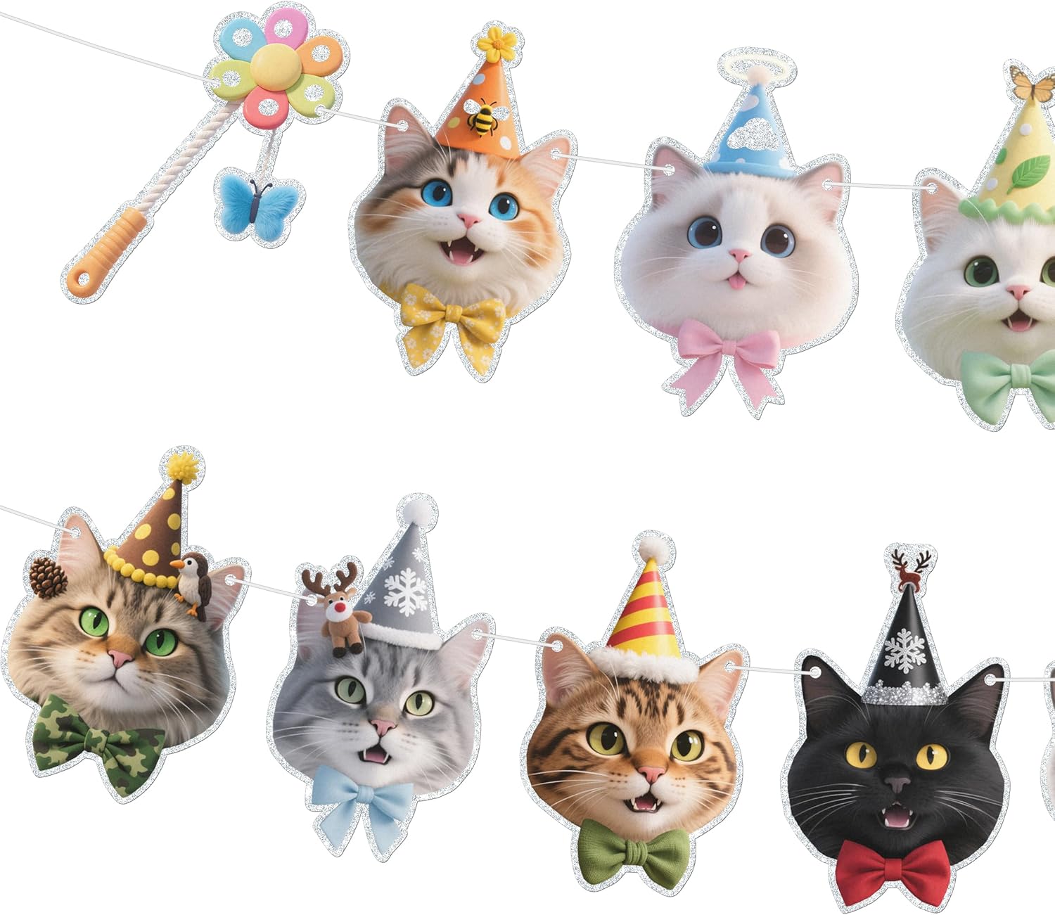 Cat Decoration Banner, Cute cat Wearing Birthday hat, cat Themed Party Banner - Image 5