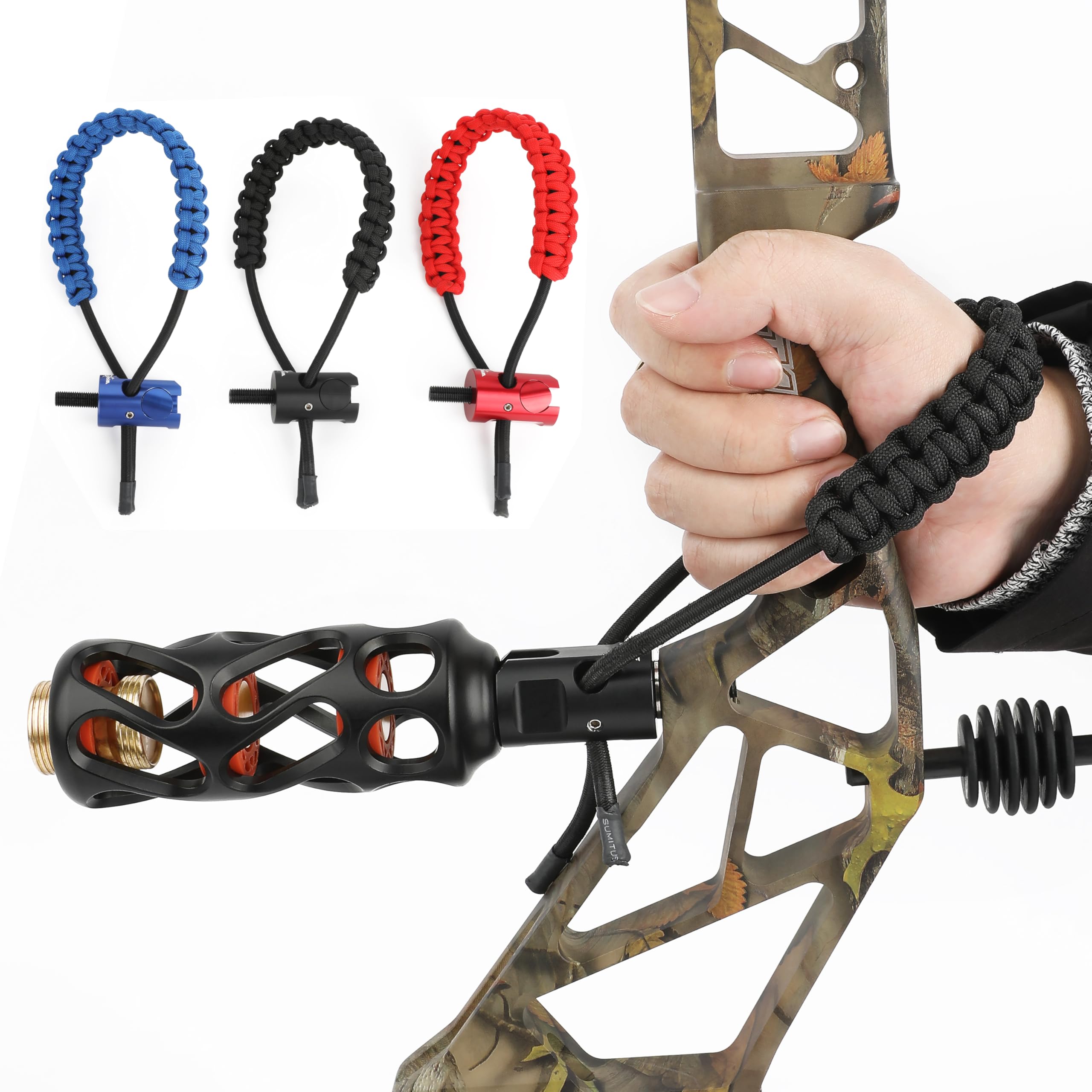 Poearcus Archery Bow Wrist Sling Mountable stabiliser wrist strap Quick Removal Wrist Sling for Compound Bow Competitive Recurve Bow (bow wrist sling +bow stabiliser, blue)