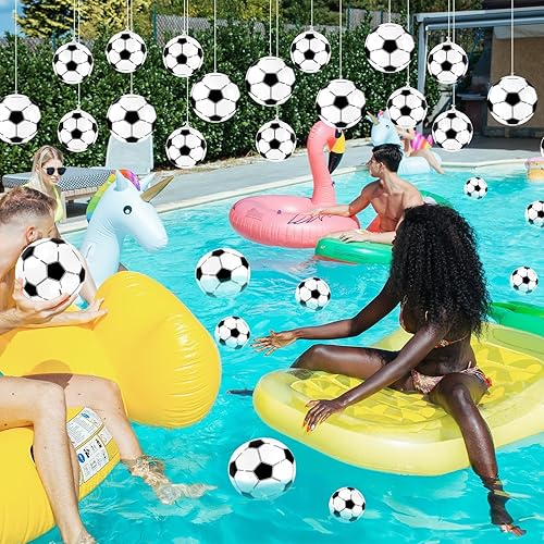Miniatura 5 de 24 mini pelotas de fútbol inflables, decoraciones de fiesta de fútbol, pelotas de fútbol pequeñas con ganchos de cuerda colgantes, piscina de