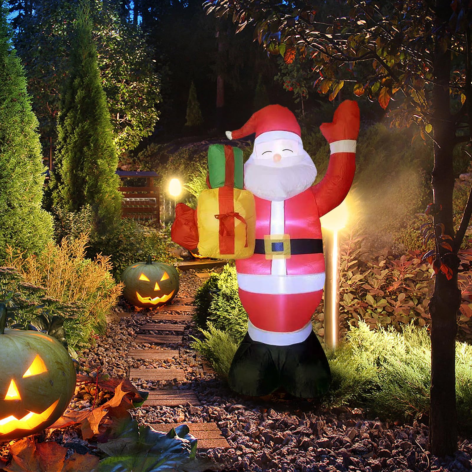 150CM Aufblasbarer Weihnachtsmann mit LED Licht Riesige Aufblasbare Weihnachtsmann,Dauergebläse Innen und Außenbereich, Weihnachtsmann Party Weihnachtsaufblasbare Gartendekorationen