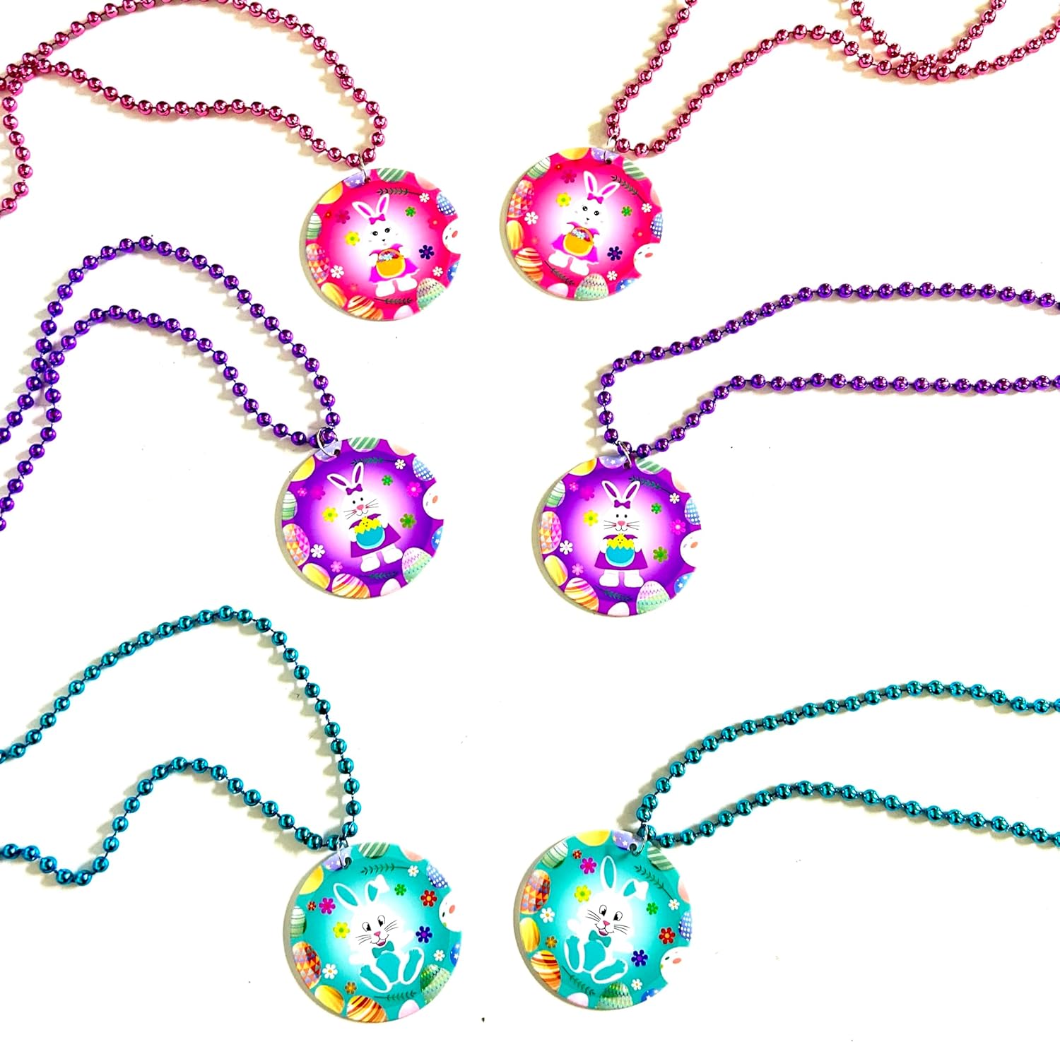 12 Pcs Easter Party Beads Necklaces Colorful Easter Rabbit Medallion Beads Necklace Party Supplies - Image 2