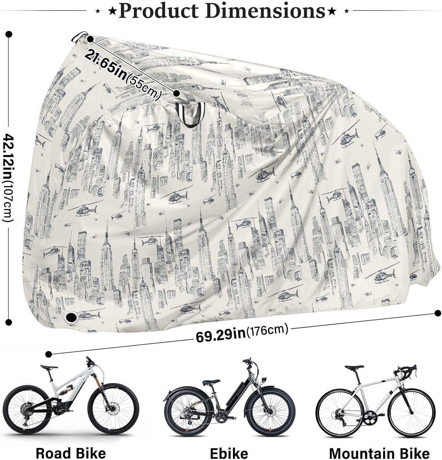 City Sketch Light Beige Bike Cover Outdoor Waterproof Outdoor Motorcycle Cover Bikes Storage