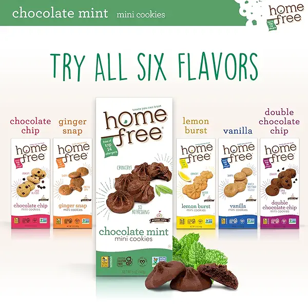 Homefree Chocolate Mint Mini Cookies, Gluten Free, Nut Free, Vegan, School Safe, and Allergy Friendly Snack, 5 oz. Box (Pack of 1) 8