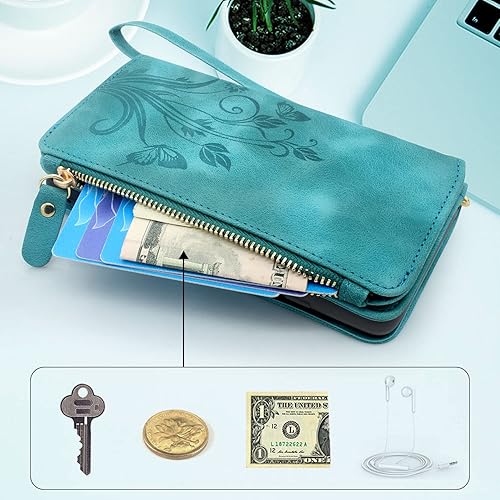 Miniatura 4 de Lacass Protección contra el robo de tarjetas 10 ranuras para tarjetas con bolsillo con cremallera, funda de cuero con correa de muñeca para Moto G