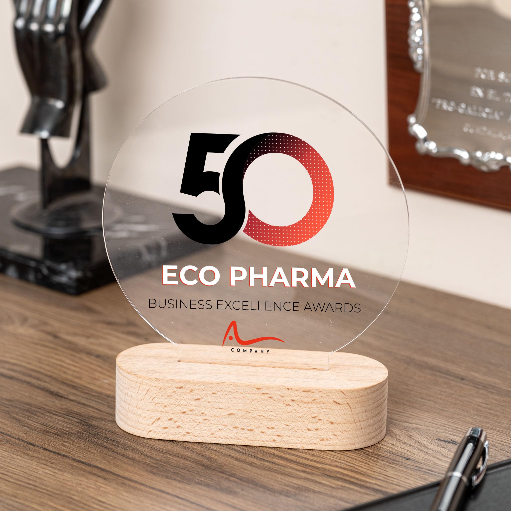 Wanapix | Trofeo Personalizzabile con Nome e Foto | Targa Personalizzata | Plexiglass | Base in Legno Naturale | Rotondo