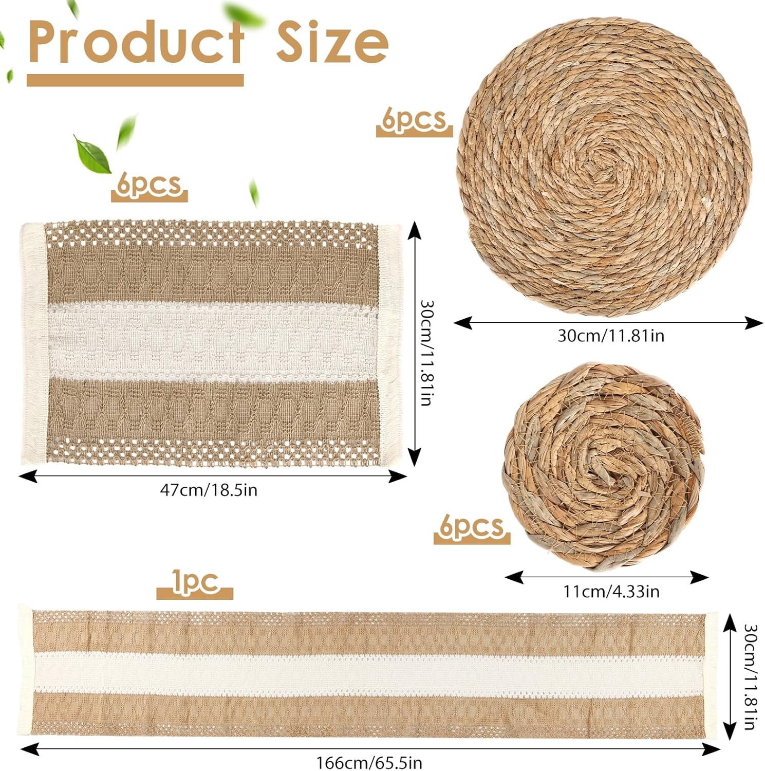 Boho Placemats Set of 6,Table Runner with Matching Round Woven Placemats,Macrame Table Decor Farmhouse Style Natural Burlap Cotton Placemats for Kitchen and Dining Table Centerpiece Home Decorations