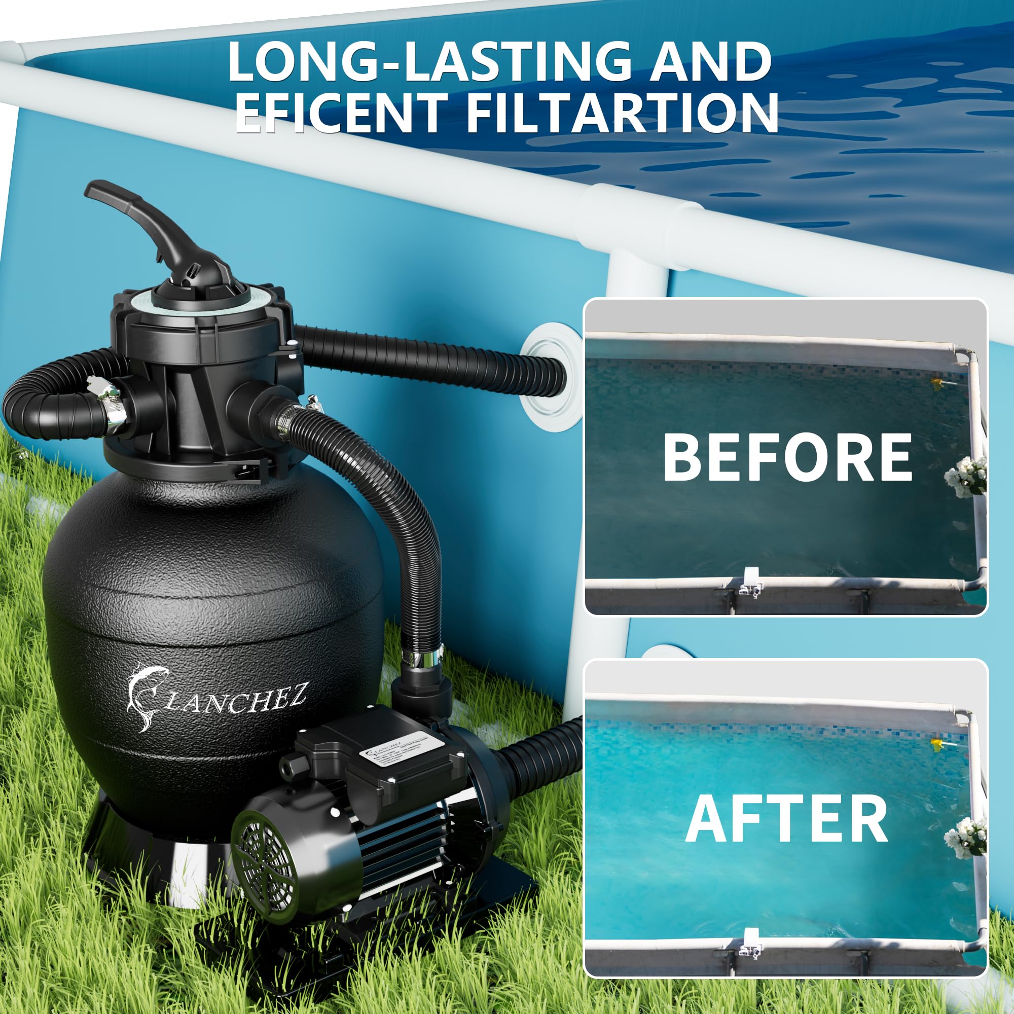 Snapklik.com : 12in Sand Filter Pump For Above Ground Pool, 1/3HP, Max ...