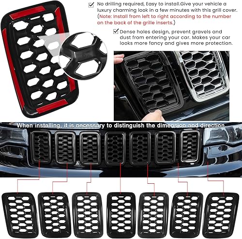 Vista 4 de Insertos de parrilla para Jeep Grand Cherokee 2017 2018 2019 2020 2021 parrilla de panal de abeja accesorios exteriores Kit de superposición