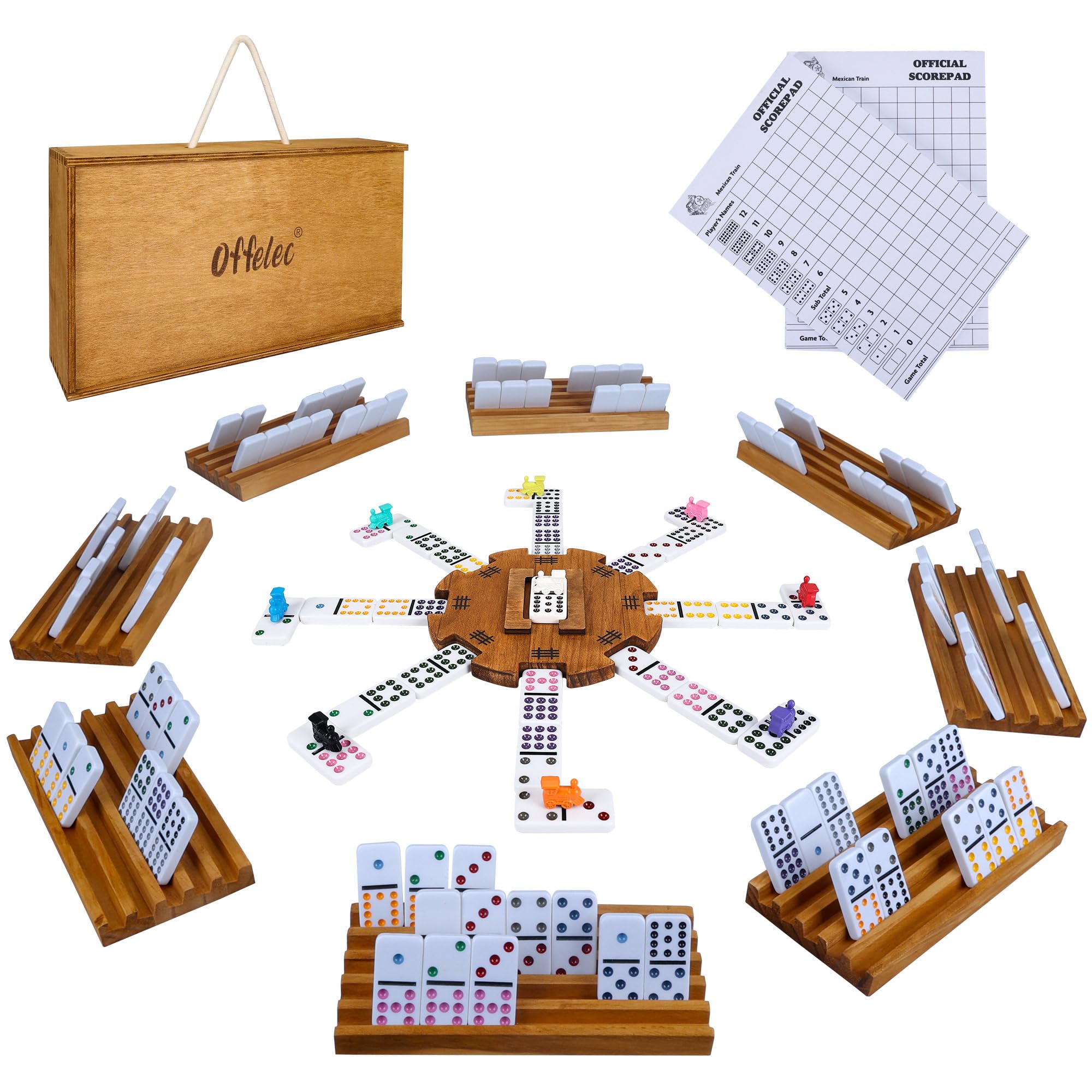 Amazon.com: Offelec Mexican Train Dominoes Set with 8 Holders