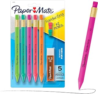 Paper Mate Triangular Mechanical Pencils for Kids, 1.3mm Thick Lead Set with Refills - Fun Colors for Early Writers & Back to School