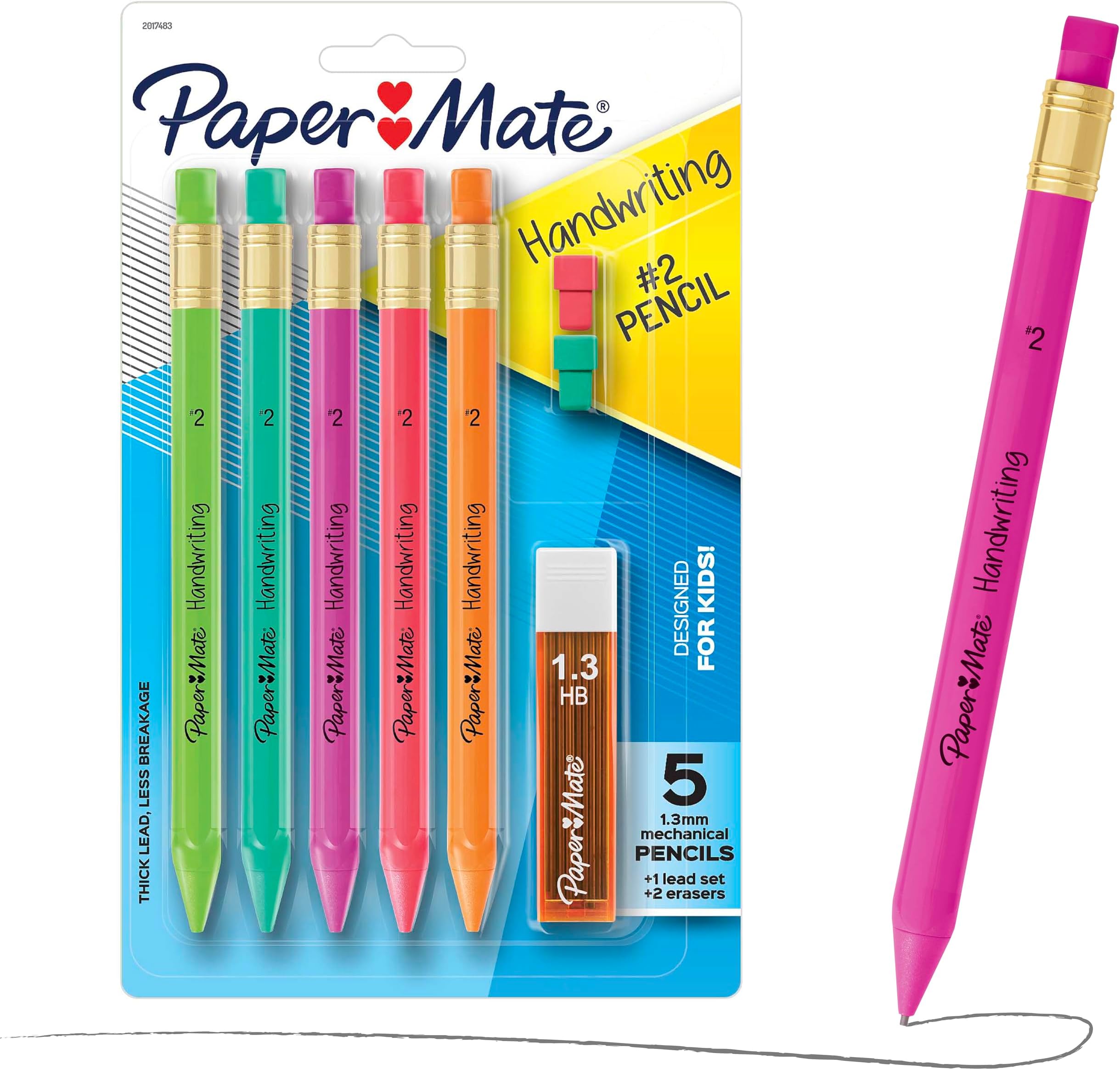 Paper Mate Handwriting Triangular Mechanical Pencil Set with Lead & Eraser Refills, 1.3mm, Fun Barrel Colors, 8 Count
