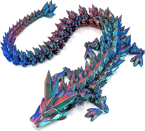 Dragón de cristal articulado mediano de 12 pulgadas, figura de dragón de plástico impresa en 3D multicolor, colores nacarados del arco iris,