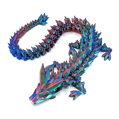 Subpoly Medium 12" Articulated Crystal Dragon - Multi Color 3D Printed Plastic Dragon Figure - Rainbow Pearlescent Colors - Interlocked Body
