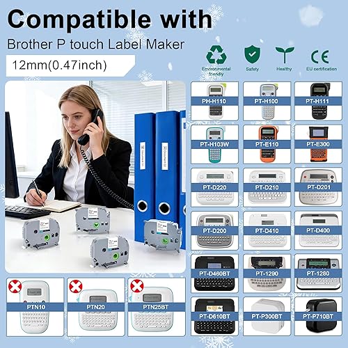 Vista 2 de Paquete de 10 cintas TZ-231 compatibles con Brother P Touch para etiquetas P Touch PT-D220 PTD220 PT-D210 PTD210 PT-H103w, cinta de etiquetas blanca