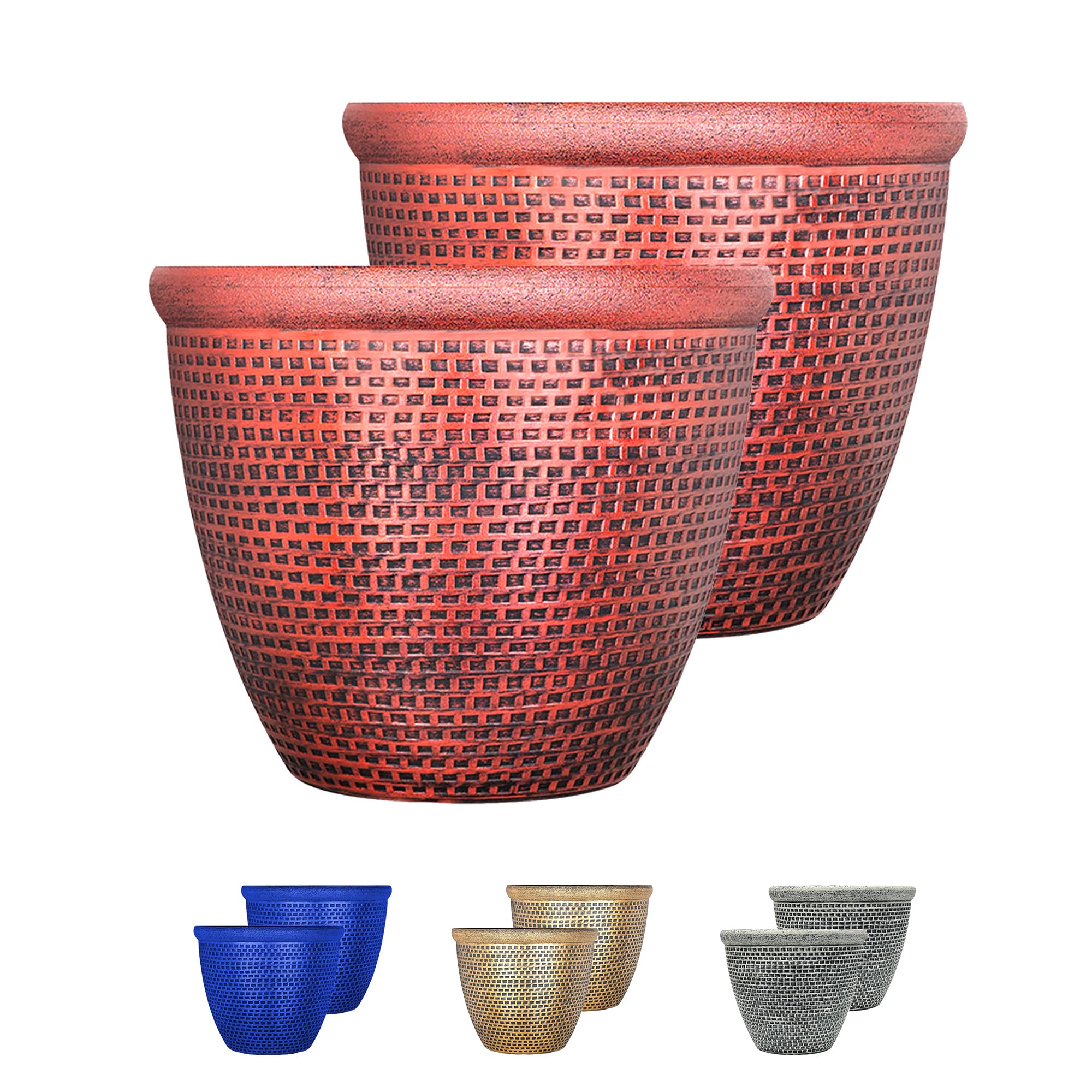 SG Traders Cromarty Plant Pots Plastic Round Flower Pots Planter Garden Decoration 25cm Plant Pot Outdoor Flower Pot Outside Garden Planters With Drainage Holes (Pack of 2)