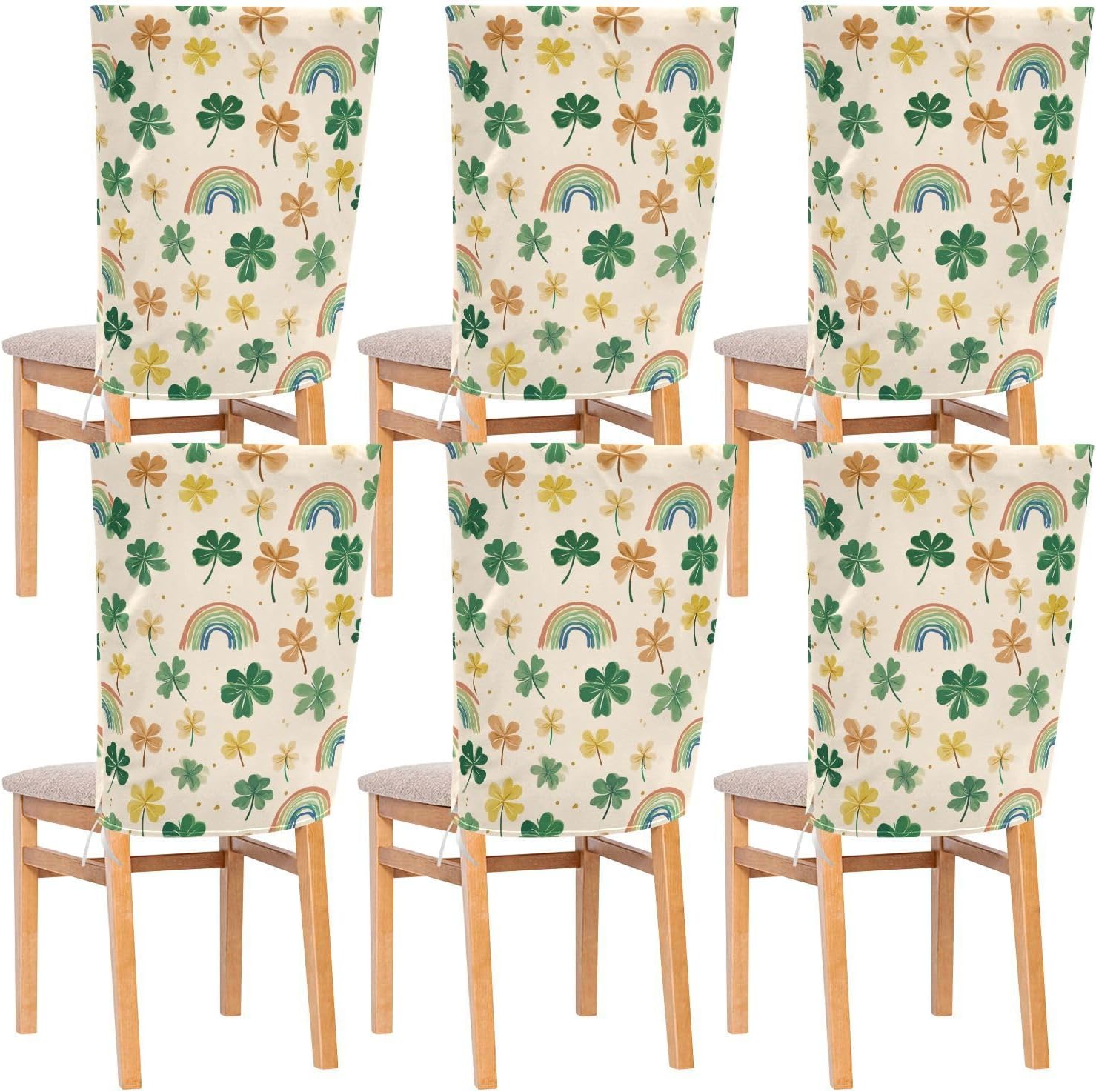 ALAZA Clovers Rainbows Chair Back Cover Set of 6, Washable Reusable Removable Chair Slipcovers Decorative Chair Cover for Home Kitchen Wedding Party
