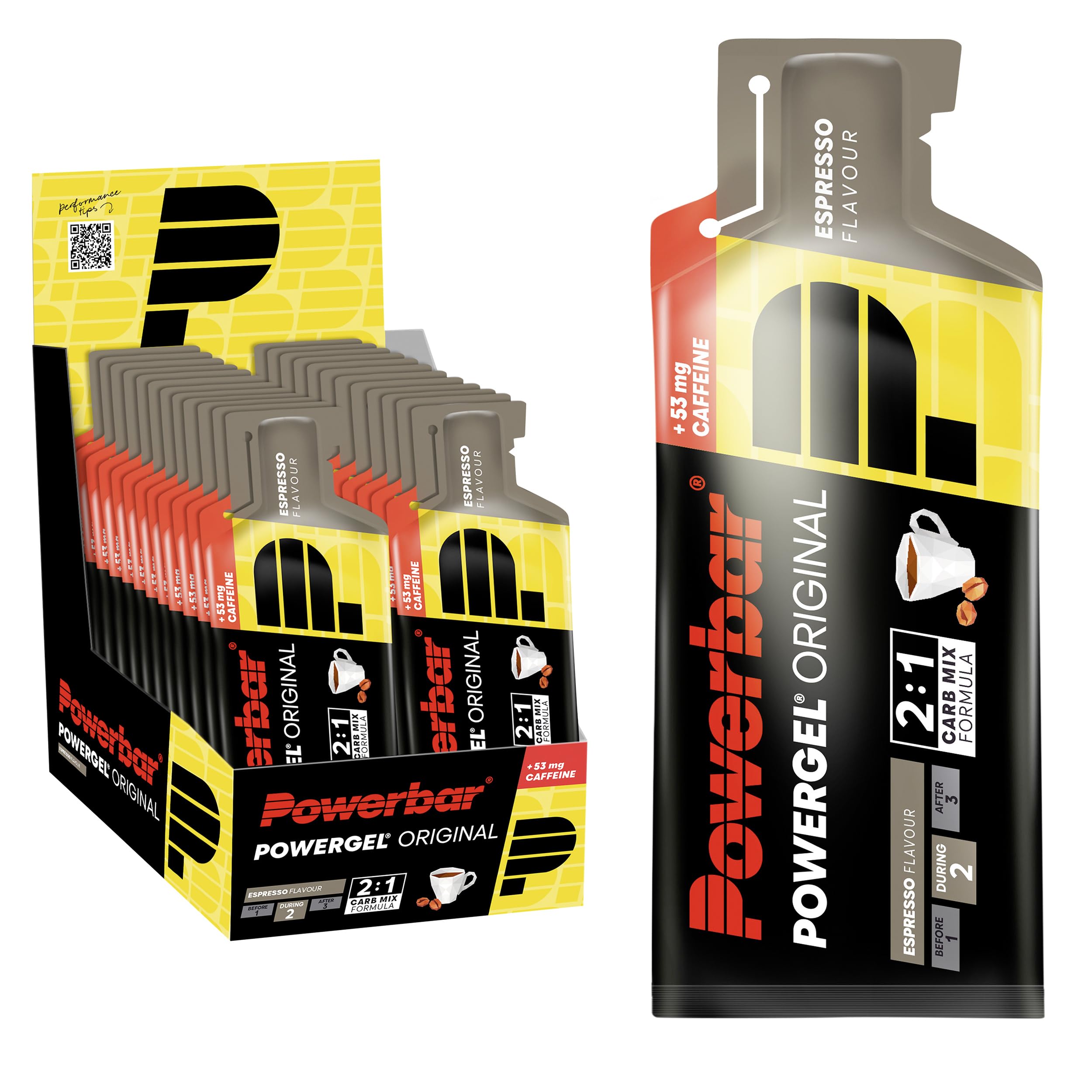 Powerbar - PowerGel Original - Espresso - 24x41g - High Carb Energy Gel - Sodium - 53mg Caffeine