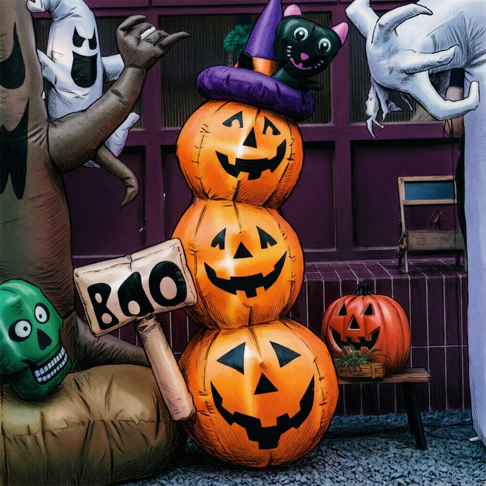 1,59 m Nadmuchiwane Ułożone Dynie Halloween, Lampion Ogród