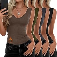 Vista 7 de Paquete de 4 camisetas térmicas sin mangas para mujer, con cuello en V, forro polar, sin mangas, cálido, chaleco de capa base