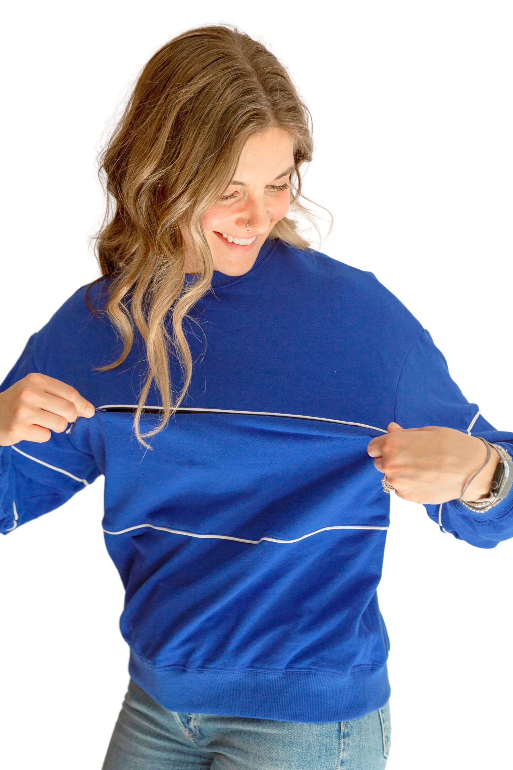 Movemama Still-Sweatshirt mit unsichtbarem Reißverschluss und Paspelierung aus French Terry-Baumwolle