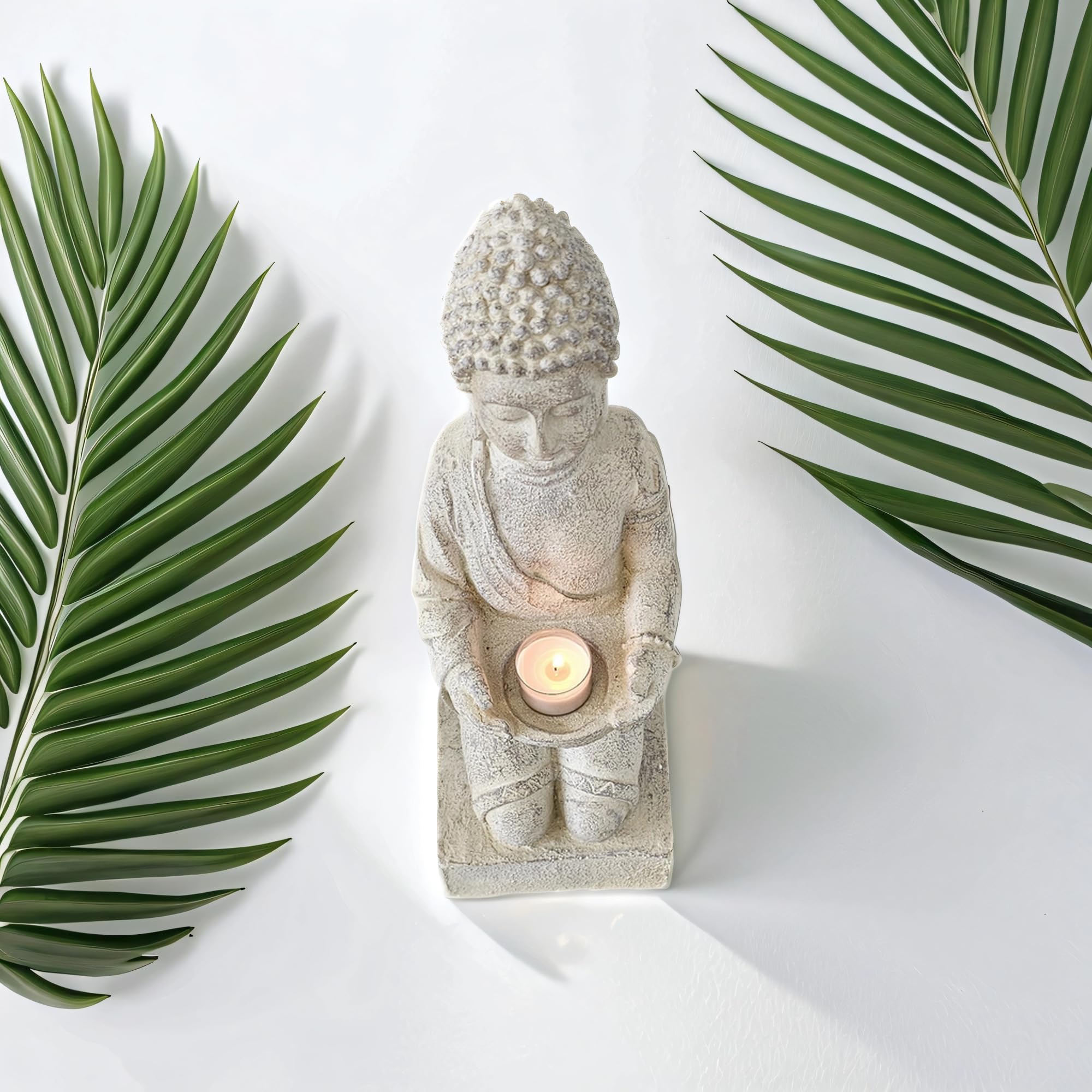 Statuetta di Buddha con portacandela 39 cm (crema)