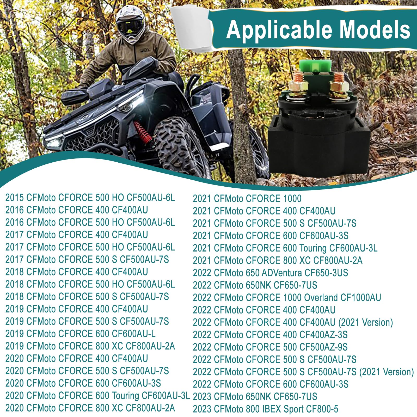 QYMOTO CFMOTO Relè solenoide di avviamento per CFMOTO CFORCE 400 500 600 800 1000 ATV numero parte 9CR6-150310 (2016-2023)