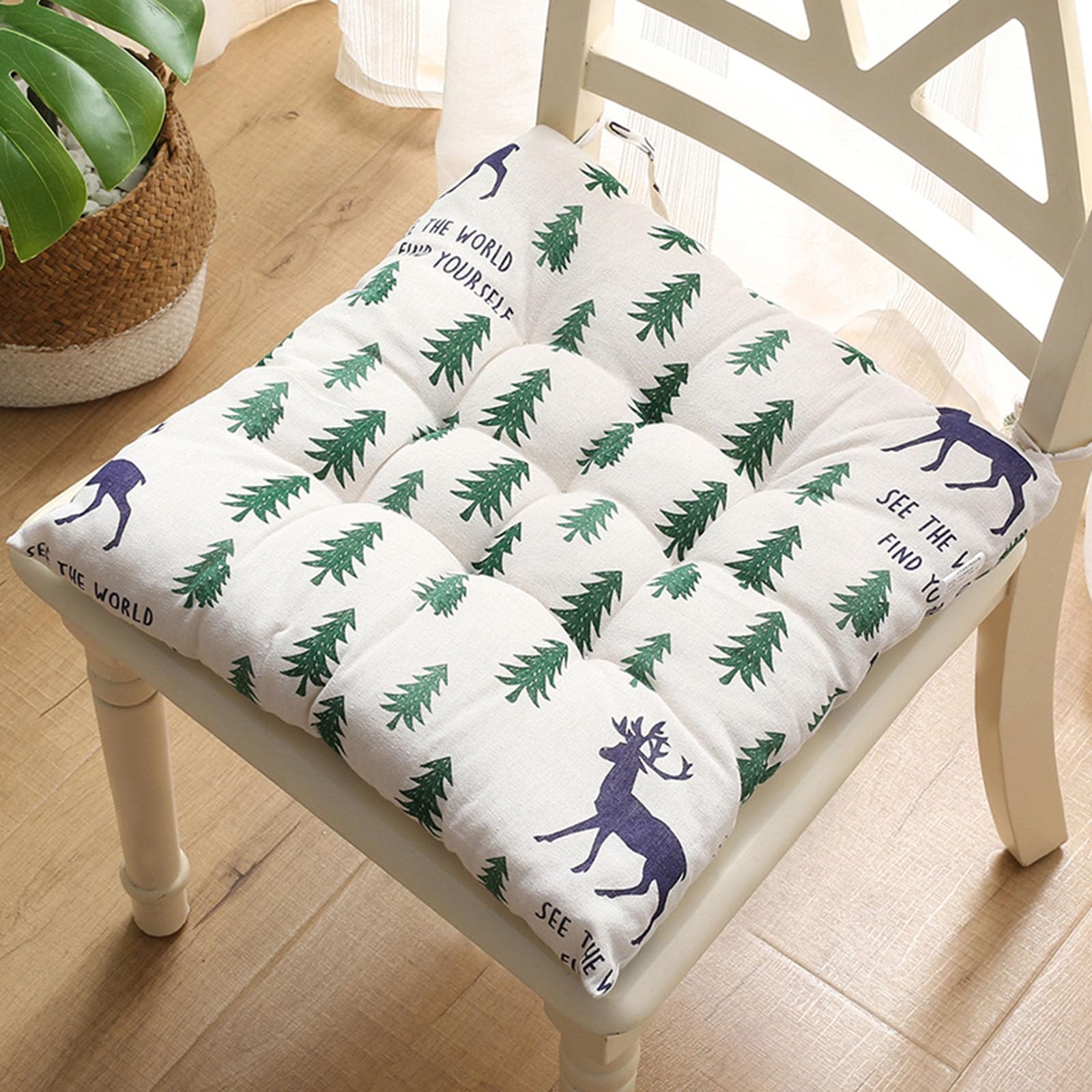 Velvet Chair Cushions for Dining Chairs, Set of 1 2 3 4 5 6,Seat Pads for Kitchen Chairs with Ties,40cm*40cm(15.7in*15.7in) (4, Jungle Deer, 15.7in*15.7in)