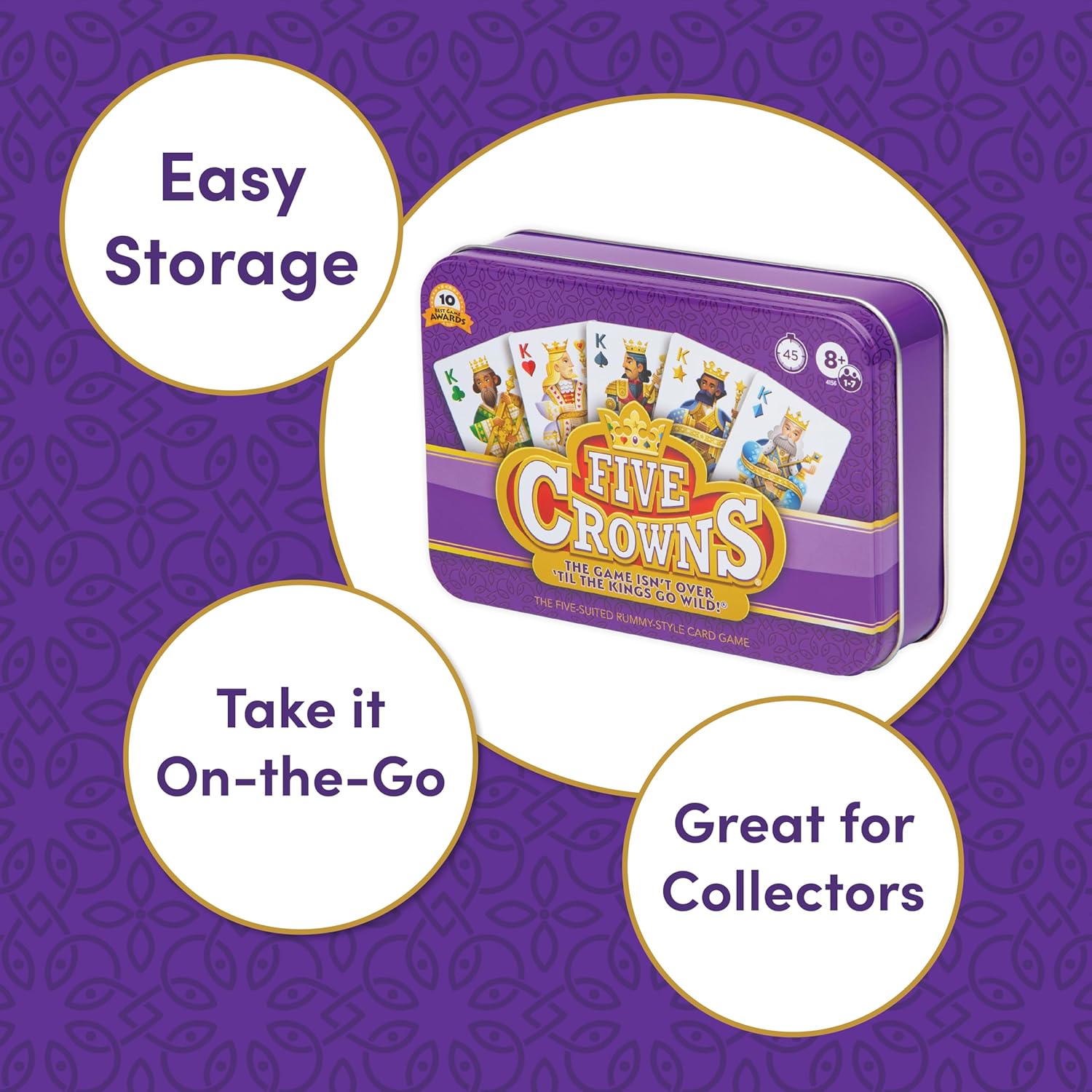 Five Crowns Collectible Tin – Card Game for Kids and Adults, Family Game Night, The Game isn’t Over Until the Kings Go Wild, 5 Suited Rummy Style Card Game, 1-7 Players, Ages 8+ - Image 3
