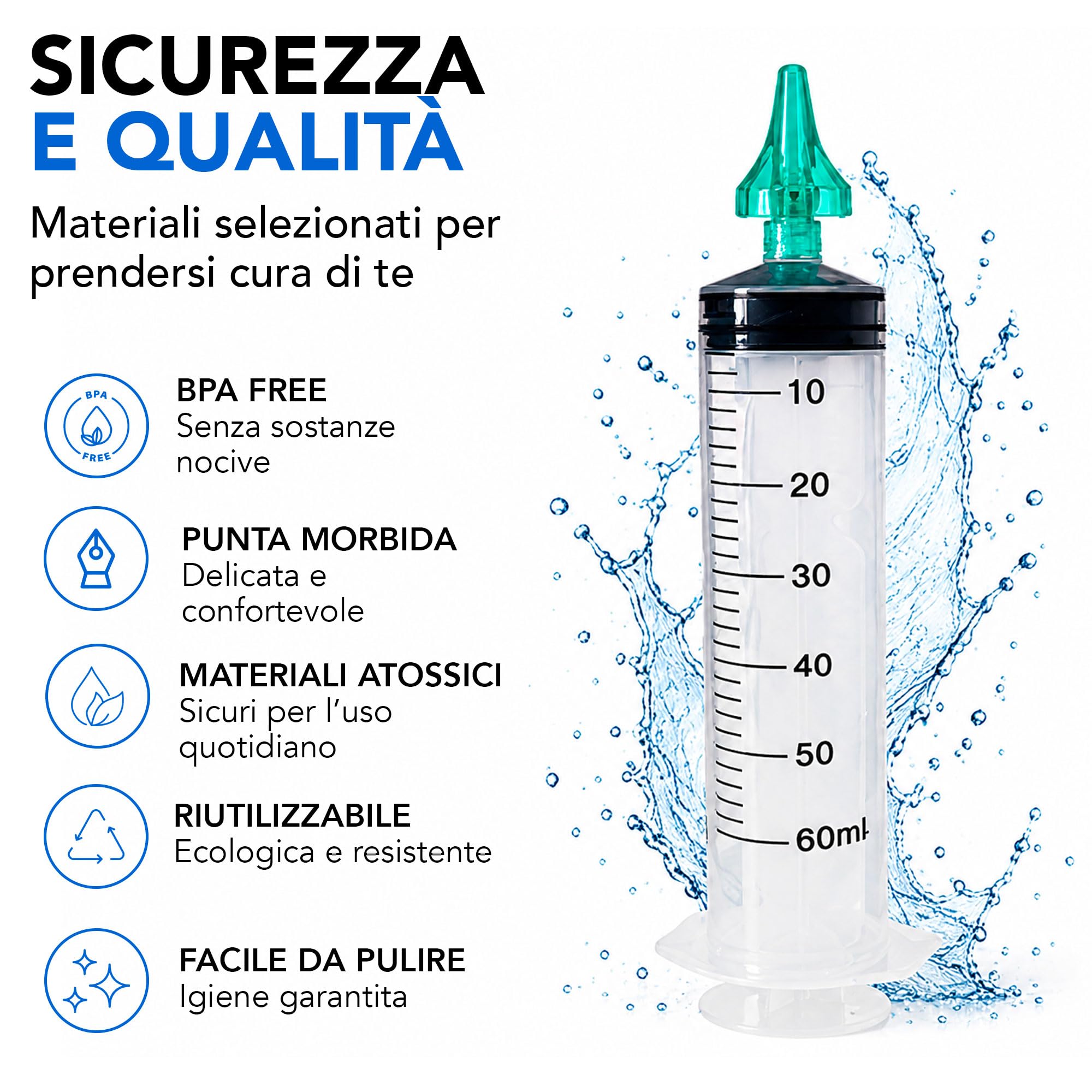 ALL4US® - Kit Pulizia Orecchie con Siringa Auricolare 60 ml, 4 Punte Morbide a Cono, Sistema per Lavaggio Orecchie e Rimozione Cerume, Kit Irrigazione Auricolare per Uso Domestico
